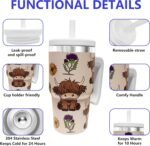 20-OZ Insulated Water Bottle,Insulated Stainless Steel Tumbler,Reusable Cold Drink Thermos,BPA-Free, Double-Wall Stainless Steel Water Bottle (Cream-Higland cow, 20, Fluid Ounces) - Image 4