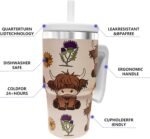 20-OZ Insulated Water Bottle,Insulated Stainless Steel Tumbler,Reusable Cold Drink Thermos,BPA-Free, Double-Wall Stainless Steel Water Bottle (Cream-Higland cow, 20, Fluid Ounces) - Image 5