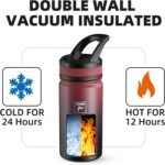 Fanhaw 14 Oz Kids Insulated Water Bottle with Straw Lid – Stainless Steel Double Wall Vacuum, Leak-Proof, BPA-Free Water Bottles for School Boys & Girls(Red Black) - Image 4