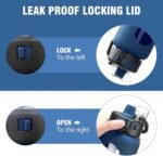 Kodrine 32 oz Glass Water Bottle with Straw and Carry Loop, One-Touch Leakproof Locking Lid, Reusable Drinking Bottle with Time Marker for Travel Home Gym Sports (Navy Blue) - Image 3