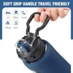 Kodrine 32 oz Glass Water Bottle with Straw and Carry Loop, One-Touch Leakproof Locking Lid, Reusable Drinking Bottle with Time Marker for Travel Home Gym Sports (Navy Blue) - Image 4
