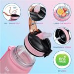 Floral Horse 32 oz Water Bottle with Times Marker to Drink and Straw, Carrying Strap, Leakproof BPA-Free, Ensure You Drink Enough Water for Fitness, Gym, Camping, Outdoor Sports - Image 3