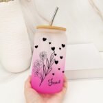 16 Oz Tumbler Cup Customized Birth Flower Glass Iced Coffee Cup with Bamboo Lid - Reusable Tea Cups Glass Water Bottle Bamboo Covered - Christmas Gifts for Women - Image 4