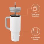 Owala Stainless Steel Triple Layer Insulated Travel Tumbler with Spill Resistant Lid, Straw, and Carry Handle, BPA Free, 40 oz, Gray (Iced Tea) - Image 3