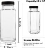 12 Pack Glass Drink Bottles, 8.5 OZ Vintage Square Water Bottles with Lids, Juice Bottles Beverages Containers for Milk, Kombucha, Smoothies - Image 3