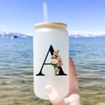 Personalized Glass Cups with Lids and Straws, Monogrammed Gifts for Women, Custom Tumbler, Cute Customized Mug, Aesthetic Stuff, Initial Iced Coffee Cup, Birthday Bridesmaid Gifts, M - Image 3