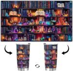 Book Lovers 20oz Stainless Steel Tumbler – Colorful Bookshelf Design Cup – Insulated Travel Mug with Lid – Gift for Readers, Fantasy Lovers, Halloween, Christmas - Image 3