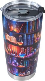 Book Lovers 20oz Stainless Steel Tumbler – Colorful Bookshelf Design Cup – Insulated Travel Mug with Lid – Gift for Readers, Fantasy Lovers, Halloween, Christmas - Image 4