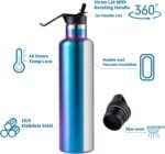 Nuovoo Stainless Steel Double Wall Water Bottle, 32oz Vacuum Insulated Bottle With 2 Straw Lids, Insulated Water Bottle Keeps Water Cold for Hiking, Sports, Outdoor (Rainbow) - Image 4