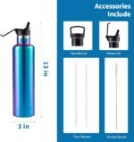 Nuovoo Stainless Steel Double Wall Water Bottle, 32oz Vacuum Insulated Bottle With 2 Straw Lids, Insulated Water Bottle Keeps Water Cold for Hiking, Sports, Outdoor (Rainbow) - Image 5