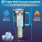 40oz Tumbler with Handle and Straw Lid - Insulated Water Bottle Keep Cold-34H, Stainless Steel Hydro Cup Travel Flask with Dust-proof Cap, Rubber Base, Coffee Mug for Men Women - Image 3