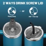 40oz Tumbler with Handle and Straw Lid - Insulated Water Bottle Keep Cold-34H, Stainless Steel Hydro Cup Travel Flask with Dust-proof Cap, Rubber Base, Coffee Mug for Men Women - Image 4