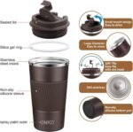 Travel Coffee Mug Spill Proof Leakproof 16 oz Insulated Coffee Mug with Screw Lid, Stainless Steel Vacuum Tumbler Reusable Thermal Coffee Cup to go for Hot and Cold Drinks -510ml, Brown - Image 3