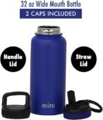 MIRA 32 oz Insulated Water Bottle - Stainless Steel Sports Flask with 2 Lids (Straw & Handle) - Cold Drink Thermo - Blue - Image 3