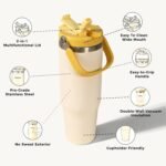 40 oz Insulated Stainless Steel Bottle with 2-in-1 Straw and Spout Lid, Water Bottle with Carry Handle Keep Cold 24H, Leak-Proof, Fits in Car Cup Holder, Travel, and School（off-White） - Image 3