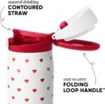 Simple Modern Valentine's Day Mesa Loop Water Bottle with Covered Straw and Handle | 30oz Cup Holder Friendly Insulated Stainless Steel Bottles for Travel, Sports and School | Crimson Hearts - Image 3