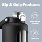 72oz Glass Water Bottle with 2-IN-1 Straw &Chug Lid, Large Motivational Glass Bottle with Capacity Marker and Silicone Sleeve, 2.1Liter Gallon Water Jug for Home, Sports, Gym, BPA Free-Black - Image 3