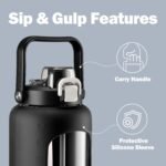 72oz Glass Water Bottle with 2-IN-1 Straw &Chug Lid, Large Motivational Glass Bottle with Capacity Marker and Silicone Sleeve, 2.1Liter Gallon Water Jug for Home, Sports, Gym, BPA Free-Black - Image 4