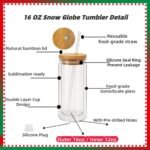 SIECCY Snow Globe Tumbler Kit – 4 Pack 16oz Snow Globe Cups, Pre-Drilled Double Wall Glass, Bamboo Lids, Straws, 13 Glitter Colors, Funnels, Bent Syringe, UV Resin - Image 4