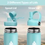 SENDESTAR Stainless Steel Wide Mouth Water Bottle 24oz Double Wall Vacuum Insulated Leak Proof Bottle with New Flex Straw Lid & Spout Lid - Image 3