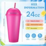 Hsei Reusable Glitter Tumbler Cups with Dome Lids and Straws 24 oz Plastic Tumbler Iced Coffee Cup Mug for Travel Birthdays Party Supplies(Classic Color,24 Pack) - Image 5