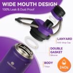 YSSOA Insulated Water Bottles 24 oz, Stainless Bottles with Lanyard & Wide Mouth Spout Lid, Leak Proof, Double Wall Vacuum Water Bottle, Keep Drinks Hot & Cold for Hiking Camping - Purple - Image 5