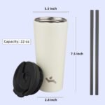 22 OZ Insulated Tumbler with Lid and 2 Straws Stainless Steel Water Bottle Vacuum Travel Mug Coffee Cup,Angel White - Image 3