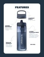 LifeStraw Go Series Water Filter Bottle - BPA-Free, Removes Bacteria, Parasites, Microplastics, Improves Taste, 22oz, Aegean Sea - Image 4
