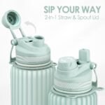 Stripe Stainless Steel Water Bottle with Strap 32oz, Insulated Bottles with Straw and Spout Lid for Gym Sports Travel Outdoor, Gifts for Women Girls Birthday Christmas - Image 5