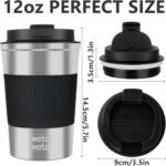 WETOWETO 12 oz Stainless Steel Insulated Tumbler, Travel Coffee Mug, Insulated Coffee Mug with Lid, Spill Proof Coffee Cup, Portable Thermal Mug, Reusable Cup for Hot and Cold (Stainless Steel) - Image 3