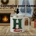 Personalized Christmas Insulated Coffee Mug with Handle – Custom Rustic Initial Letter [A] Double Wall Stainless Steel Travel Tumbler for Drinks – Unique Holiday Gift for Men, Women, & Kids(B116) - Image 3