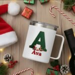 Personalized Christmas Insulated Coffee Mug with Handle – Custom Rustic Initial Letter [A] Double Wall Stainless Steel Travel Tumbler for Drinks – Unique Holiday Gift for Men, Women, & Kids(B116) - Image 4