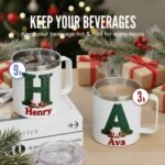 Personalized Christmas Insulated Coffee Mug with Handle – Custom Rustic Initial Letter [A] Double Wall Stainless Steel Travel Tumbler for Drinks – Unique Holiday Gift for Men, Women, & Kids(B116) - Image 6