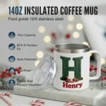 Personalized Christmas Insulated Coffee Mug with Handle – Custom Rustic Initial Letter [A] Double Wall Stainless Steel Travel Tumbler for Drinks – Unique Holiday Gift for Men, Women, & Kids(B116) - Image 8