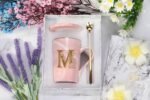 WENSSY Pink 14 Ounce Letter M with Flower Personalized Initial Mugs, Novelty Coffee Mugs for Women, Bridal Shower Gifts, Dishwasher Safe Porcelain Mug - Image 4