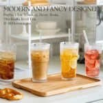 KEMORELA 2-Pack 20 oz Ribbed Glass Tumblers with Lids and Glass Straws – Vintage Iced Coffee Cups, Reusable Smoothie & Cocktail Drinking Glasses, Clear Glassware for Home or Cafe - Image 3