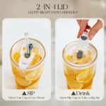 KEMORELA 2-Pack 20 oz Ribbed Glass Tumblers with Lids and Glass Straws – Vintage Iced Coffee Cups, Reusable Smoothie & Cocktail Drinking Glasses, Clear Glassware for Home or Cafe - Image 4