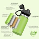 SASEUM Kids Sport Water Bottle 12oz Stainless Steel Double Wall Vacuum Thermal Mug with Leak Proof Spout Lids, Wide Mouth Metal Insulated Water Jug for Gym and Travel（Apple Green） - Image 4