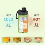 SASEUM Kids Sport Water Bottle 12oz Stainless Steel Double Wall Vacuum Thermal Mug with Leak Proof Spout Lids, Wide Mouth Metal Insulated Water Jug for Gym and Travel（Apple Green） - Image 7