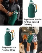 TOURIT 64oz Insulated Water Bottle Stainless Steel, Half Gallon Large Water Jug with 2-in-1 Handle, Double Wall Vacuum Metal Keep Cold & Hot, Wide Mouth Sport Water Flask For Gym, Travel, Silver - Image 4