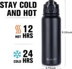 Oldley Insulated Water Bottle 20oz Water Bottles with Straw, Stainless Steel Water Bottle with 3 Lids, Double Wall Vacuum Bottles for Adult Kids, Sports Bottles for School Travel, Black - Image 4