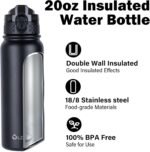 Oldley Insulated Water Bottle 20oz Water Bottles with Straw, Stainless Steel Water Bottle with 3 Lids, Double Wall Vacuum Bottles for Adult Kids, Sports Bottles for School Travel, Black - Image 5