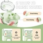 BLUEGO 32oz Glass Water Bottle with Handle and Straw|Leakproof Sports Glass Bottle with Time Marker and Silicone Sleeve|Glass Drinking Bottle for Travel, Gym, Workout, Green - Image 3