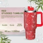 40oz Tumbler with Handle-Glitter Rhinestones Tumbler Bling Cups Stainless Steel Water Bottle Diamond Studded Tumbler for Women-Birthday Gifts for Women, Mom, Wife, Girlfriend (40 oz,Red) - Image 3