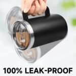 22oz Insulated Coffee Mug with Handle & Leak-Proof Lid - Double Wall Stainless Steel Travel Tumbler for Commute/Office/Home, Black, 1 Pack - Image 3