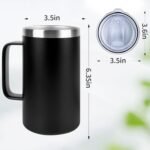 22oz Insulated Coffee Mug with Handle & Leak-Proof Lid - Double Wall Stainless Steel Travel Tumbler for Commute/Office/Home, Black, 1 Pack - Image 4