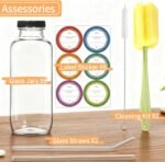 6Pack 16oz Glass Juice Bottles with Lids, Reusable Leakproof Drink Containers with Pour Spout, Glass Straws & Cleaning Brush for Juices, Smoothies, Milk and Beverages - Image 10
