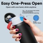 Insulated Water Bottle with Straw - Encool Stainless Steel Water Bottle with Push Button Lid, Leak-Proof & BPA-Free, Keeps Cold for 24 Hours for Sports, Travel, Gym (32 oz, Oil Black) - Image 4