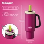 36 oz Tumbler with Handle and Straw, Ceramic Lined Water Bottle Vacuum Insulated Cup, Stainless Steel Travel Mug with Lid,Fits Cup Holder, Leak Resistant Press-in Lid, Purple - Image 3