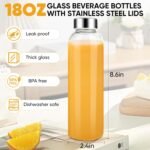 PROBTTL 18 oz Glass Juice Bottles with Lids – Refillable Clear Glass Water Bottles with Stainless Steel Airtight Caps, Dishwasher Safe, Reusable Drinking Juice Containers (10-Pack, No Sleeves) - Image 3